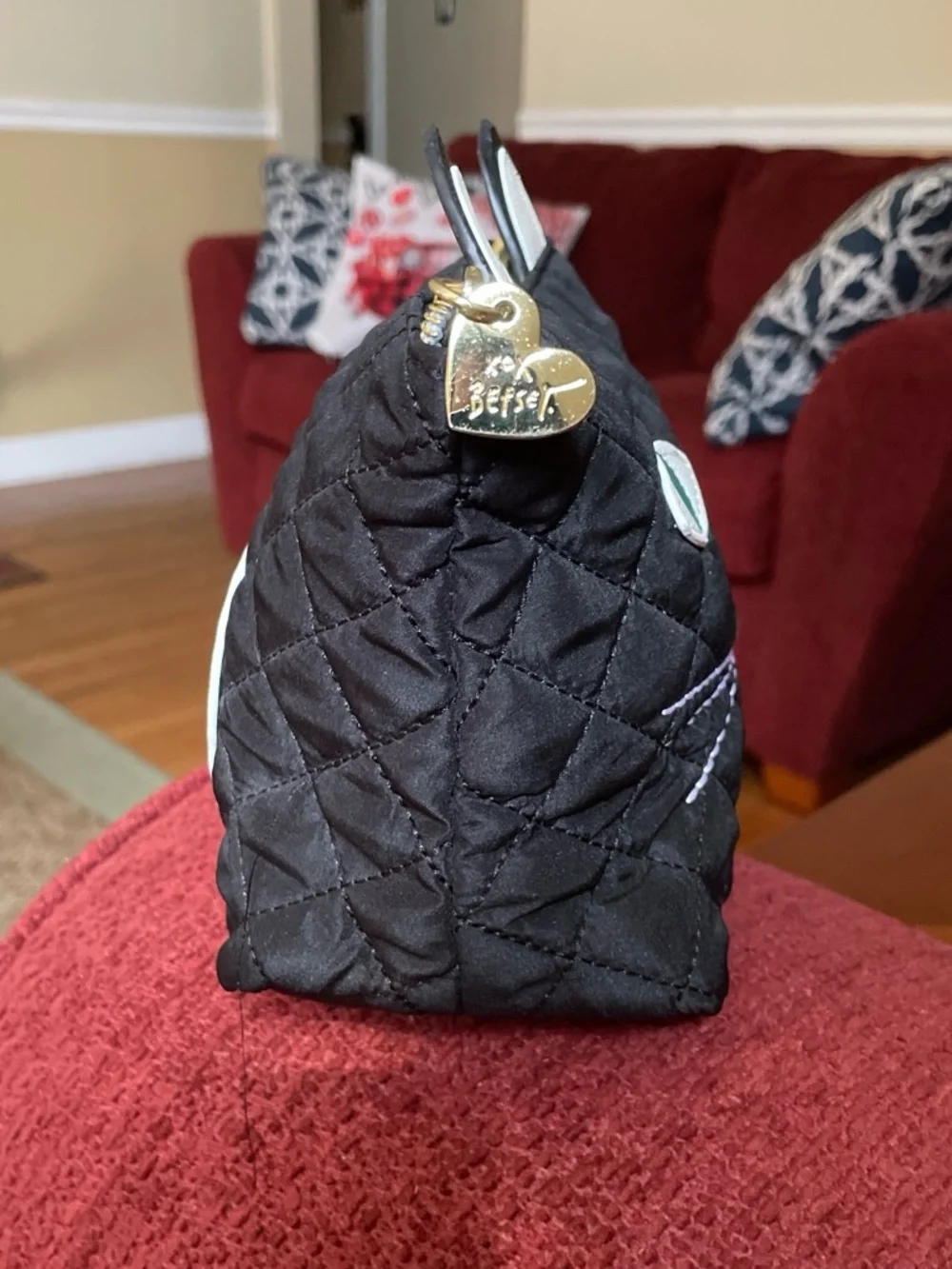 Betsey Johnson Cat Pouch–Black Spiral Stripe Bag for Cosmetics Pet Treats